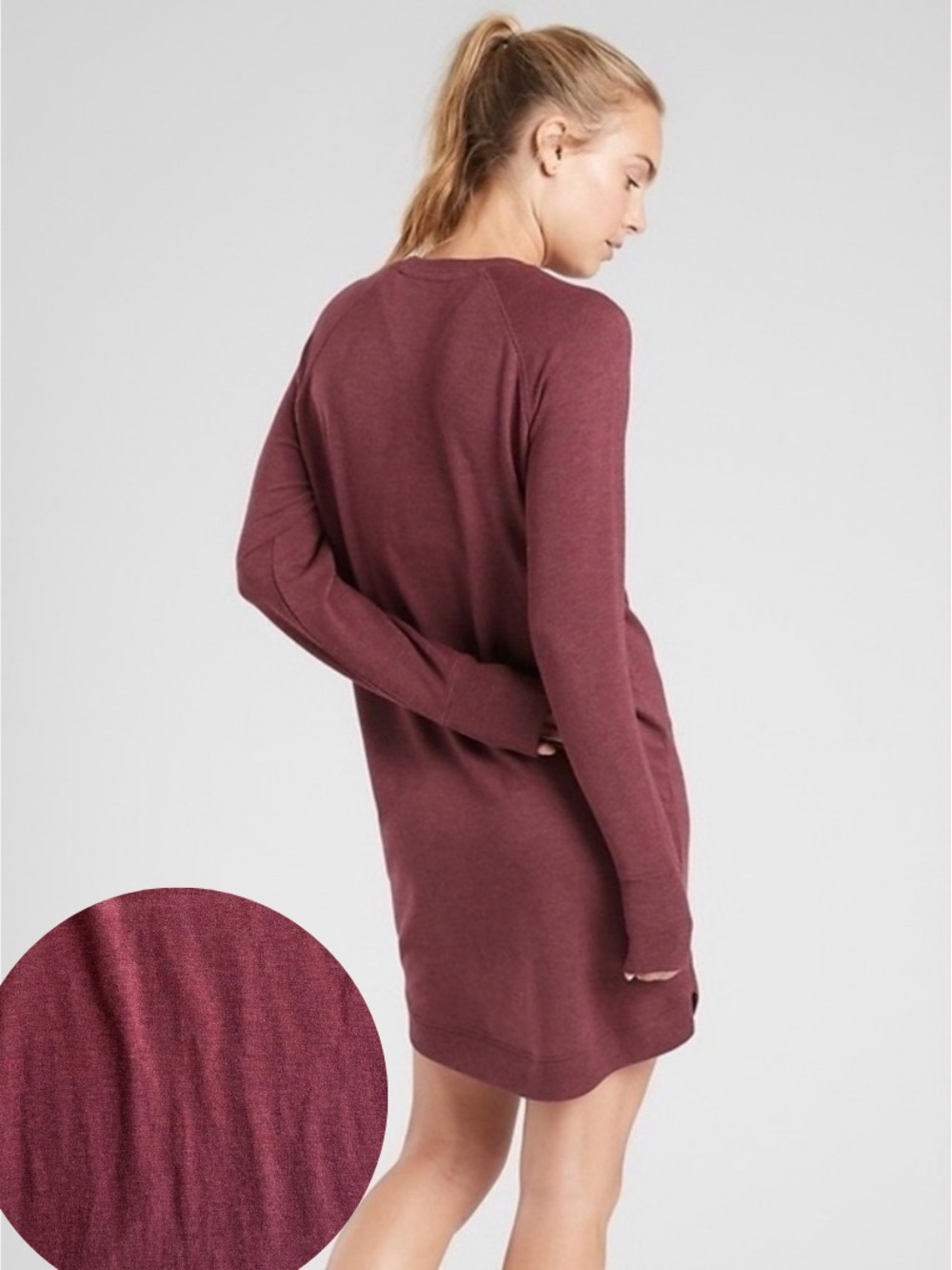 Athleta Mindset Sweatshirt Maple Red Heather Ultra Soft Long Sleeve Dress~SizeXS